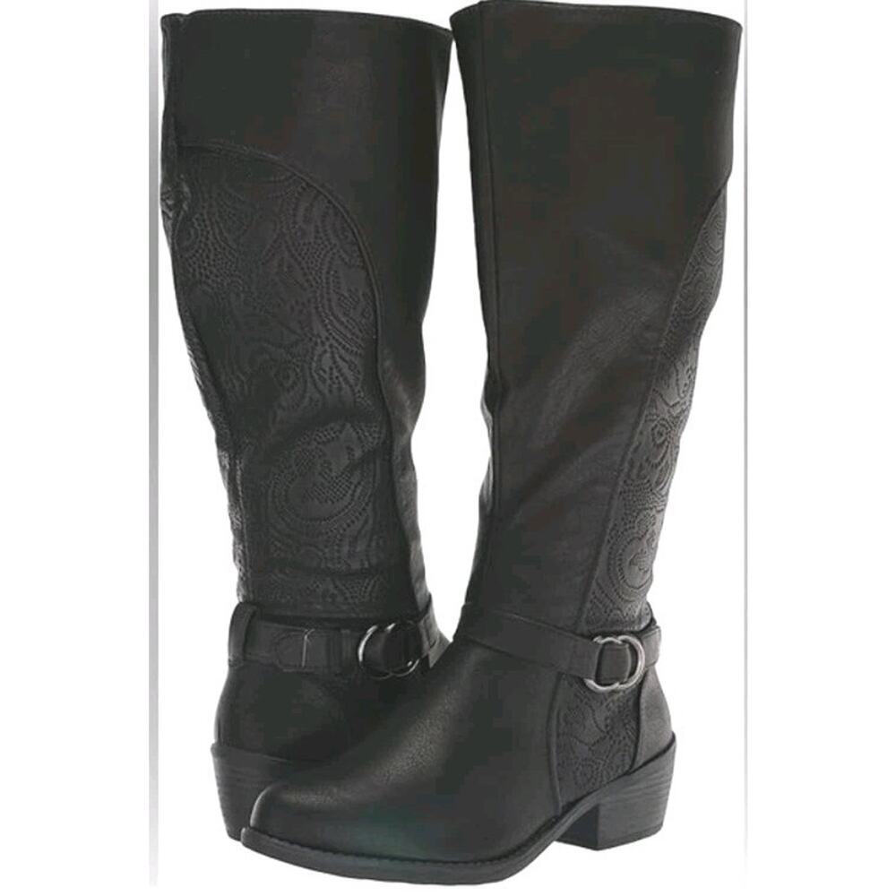 Easy Street ~Woman Size 10WW~ Luela Black Plus Wide Calf Tall Boots NWOB.